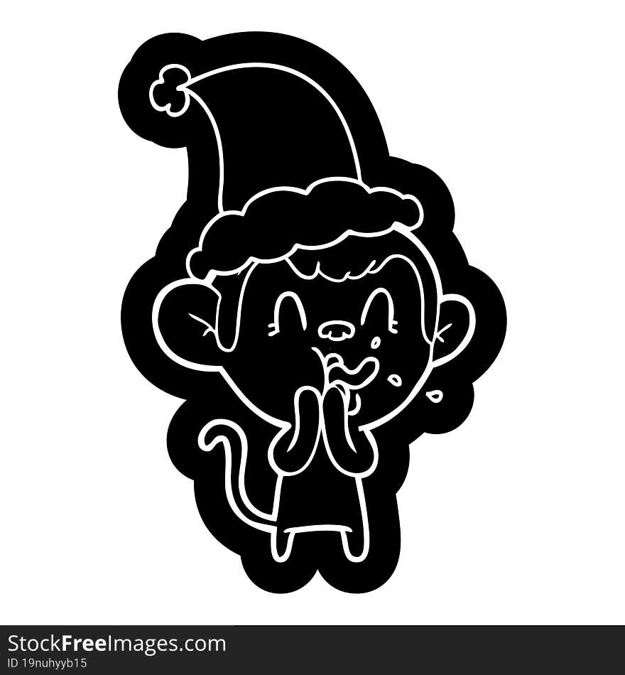 crazy cartoon icon of a monkey wearing santa hat