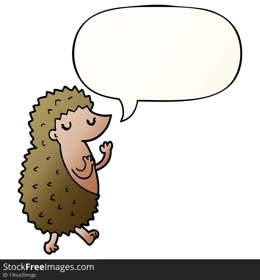 Cartoon Hedgehog And Speech Bubble In Smooth Gradient Style