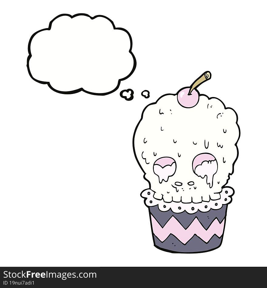 Spooky Skull Cupcake Cartoon With Thought Bubble