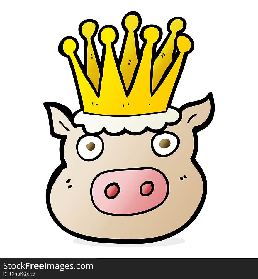 freehand drawn cartoon crowned pig