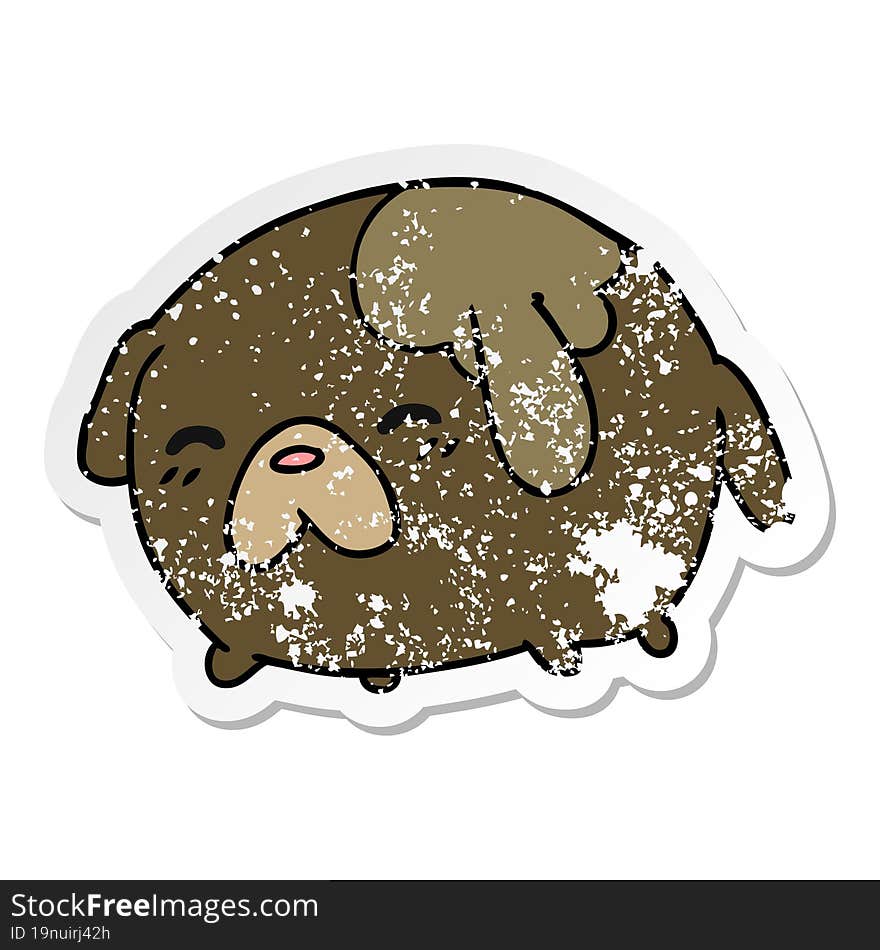 distressed sticker cartoon of cute kawaii dog