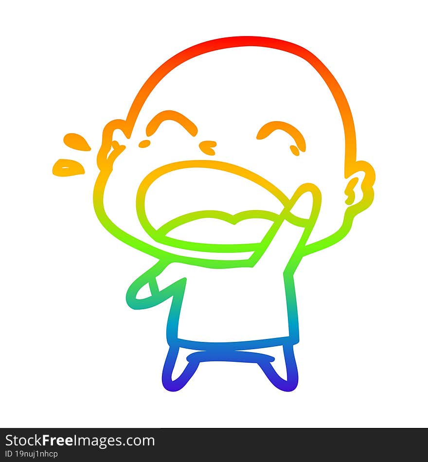 rainbow gradient line drawing of a cartoon shouting bald man