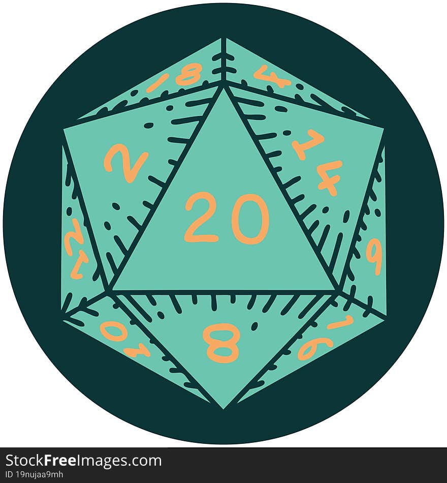 Natural 20 D20 Dice Roll Icon