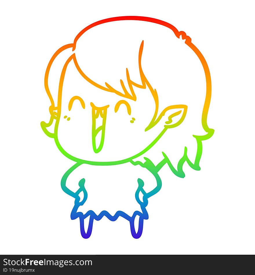 rainbow gradient line drawing cute cartoon happy vampire girl