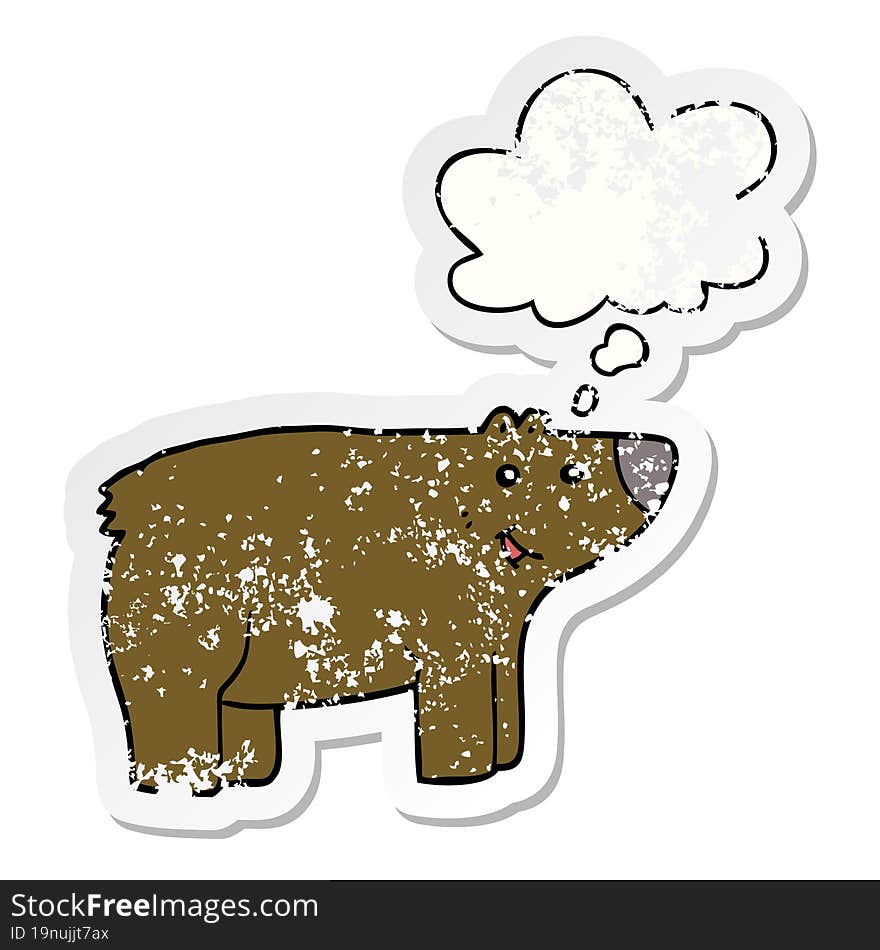 Cartoon Bear And Thought Bubble As A Distressed Worn Sticker