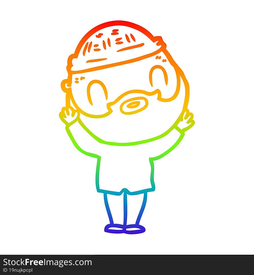 rainbow gradient line drawing cartoon bearded man