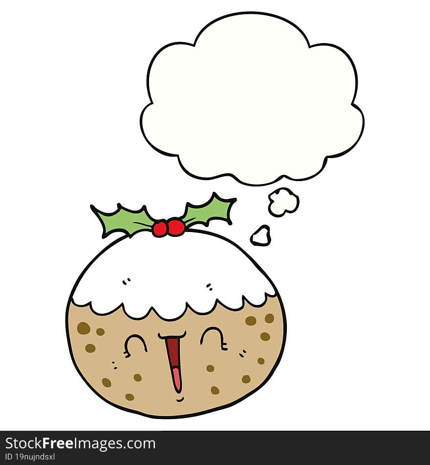 cute cartoon christmas pudding and thought bubble