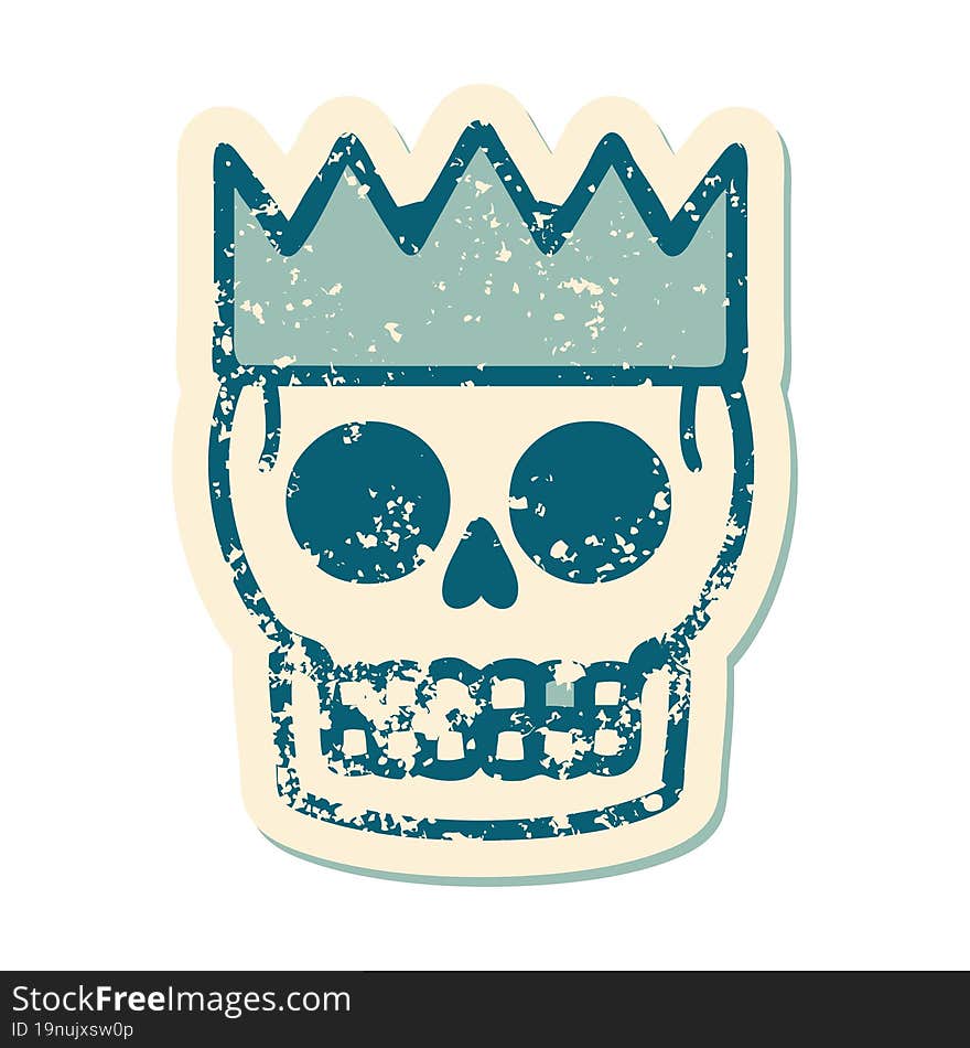 Distressed Sticker Tattoo Style Icon Of A Skull And Crown