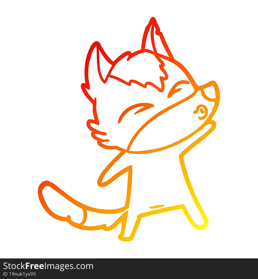 warm gradient line drawing cartoon wolf pouting