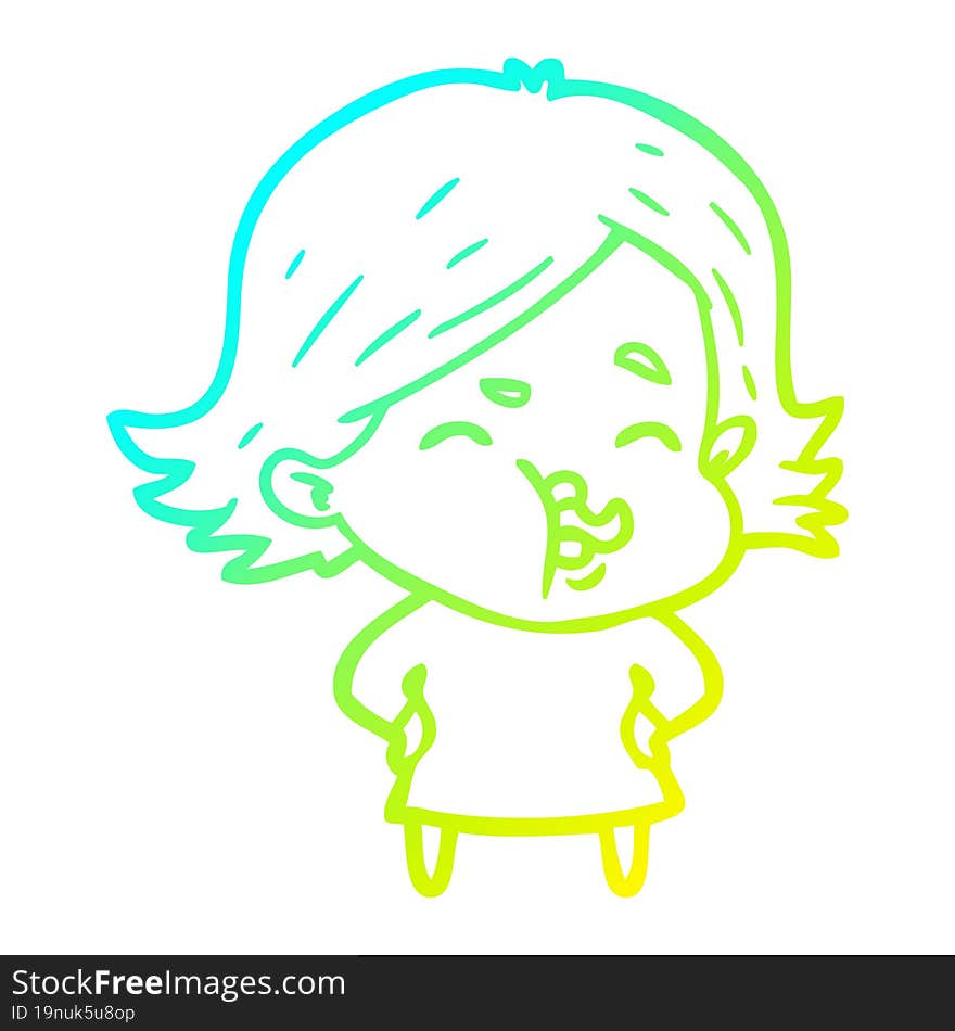 cold gradient line drawing of a cartoon girl pulling face