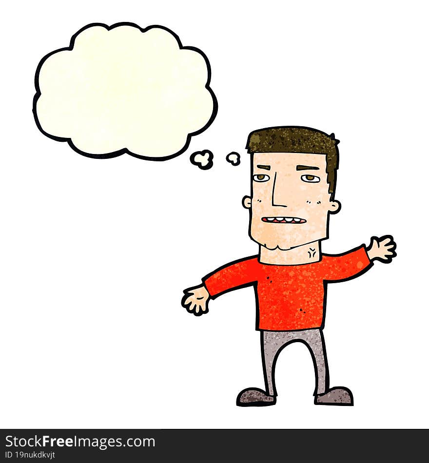 Cartoon Waving Stressed Man With Thought Bubble