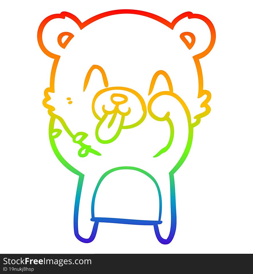 rainbow gradient line drawing rude cartoon polar bear sticking out tongue