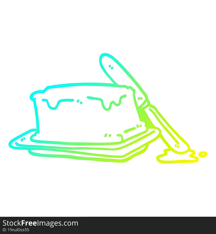 cold gradient line drawing of a cartoon butter and knife