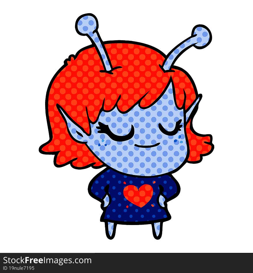 smiling alien girl cartoon with love heart. smiling alien girl cartoon with love heart