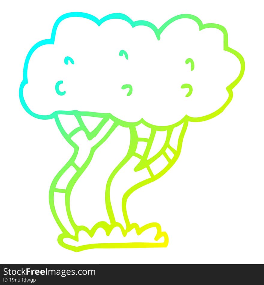 cold gradient line drawing of a cartoon tree