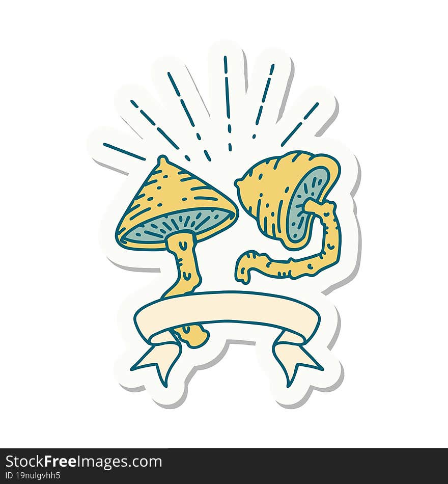 Sticker Of Tattoo Style Mushrooms