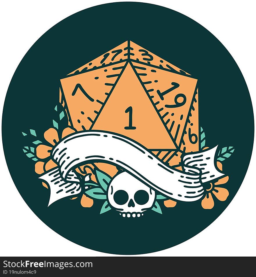 Natural One D20 Dice Roll Icon