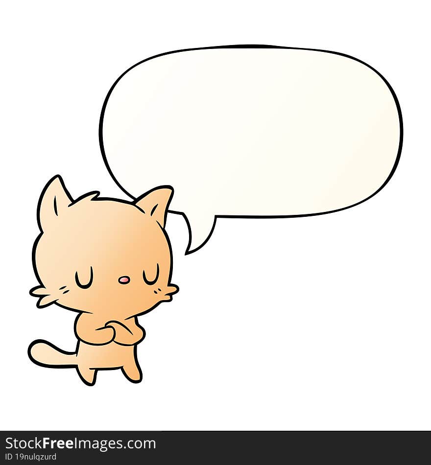 cute cartoon cat and speech bubble in smooth gradient style