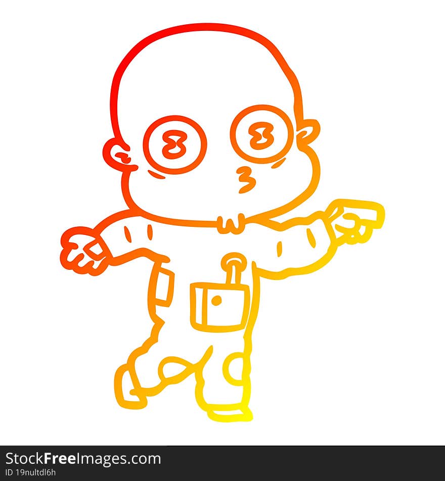 warm gradient line drawing cartoon weird bald spaceman