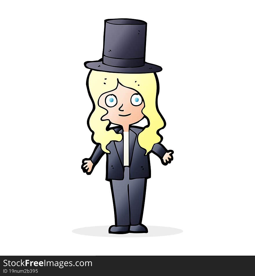 cartoon woman wearing top hat