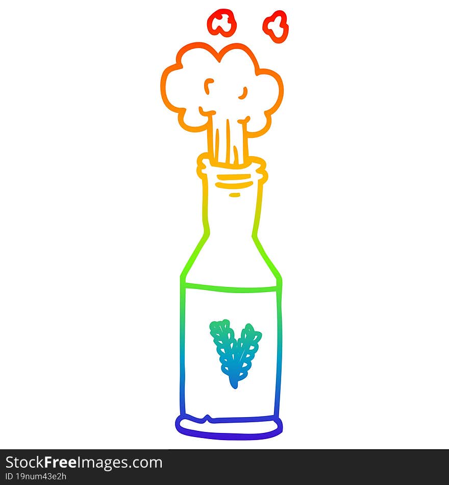 rainbow gradient line drawing of a cartoon bottle of beer