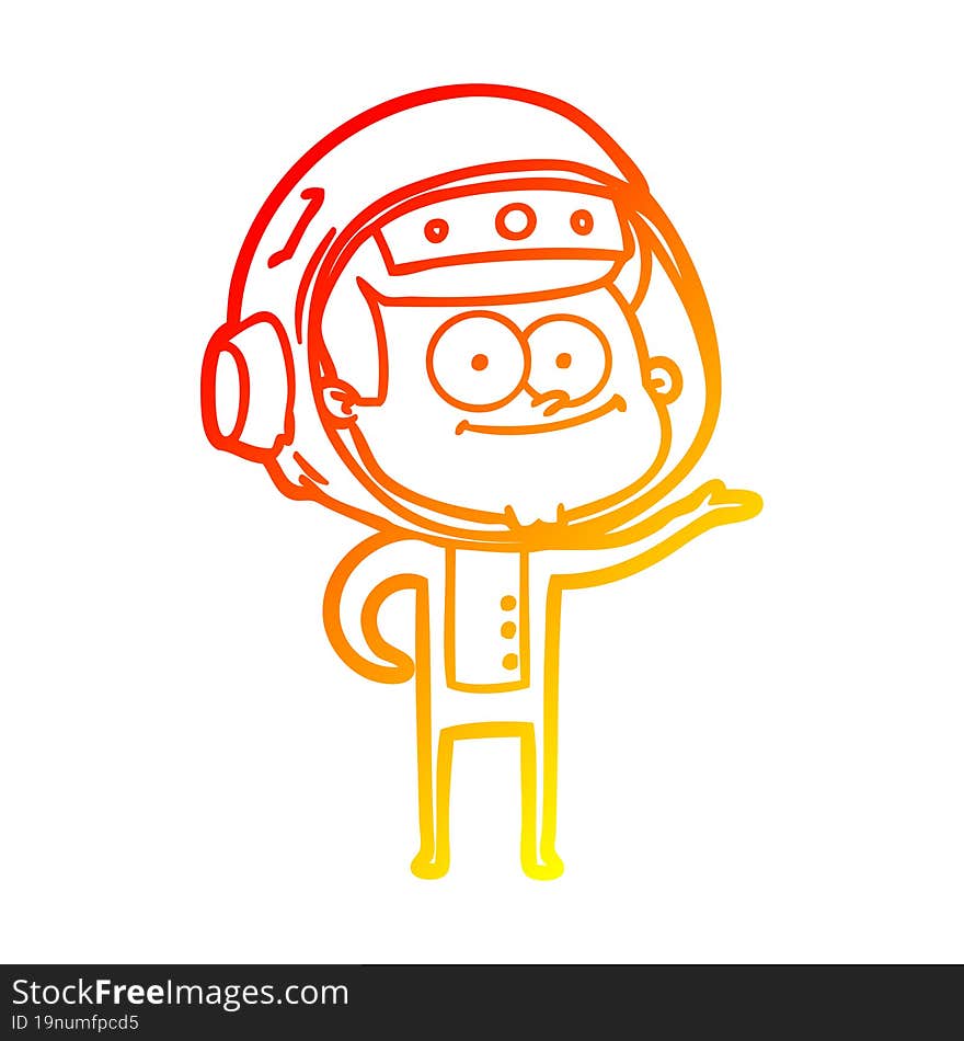 warm gradient line drawing of a happy astronaut cartoon