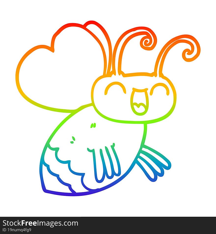 rainbow gradient line drawing cartoon bug