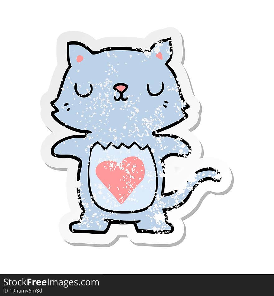 distressed sticker of a cute cartoon cat