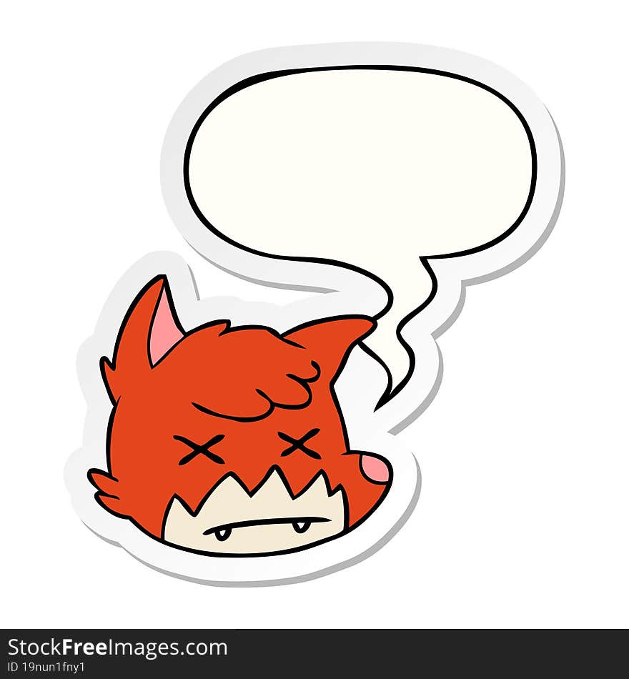 cartoon dead fox face and speech bubble sticker