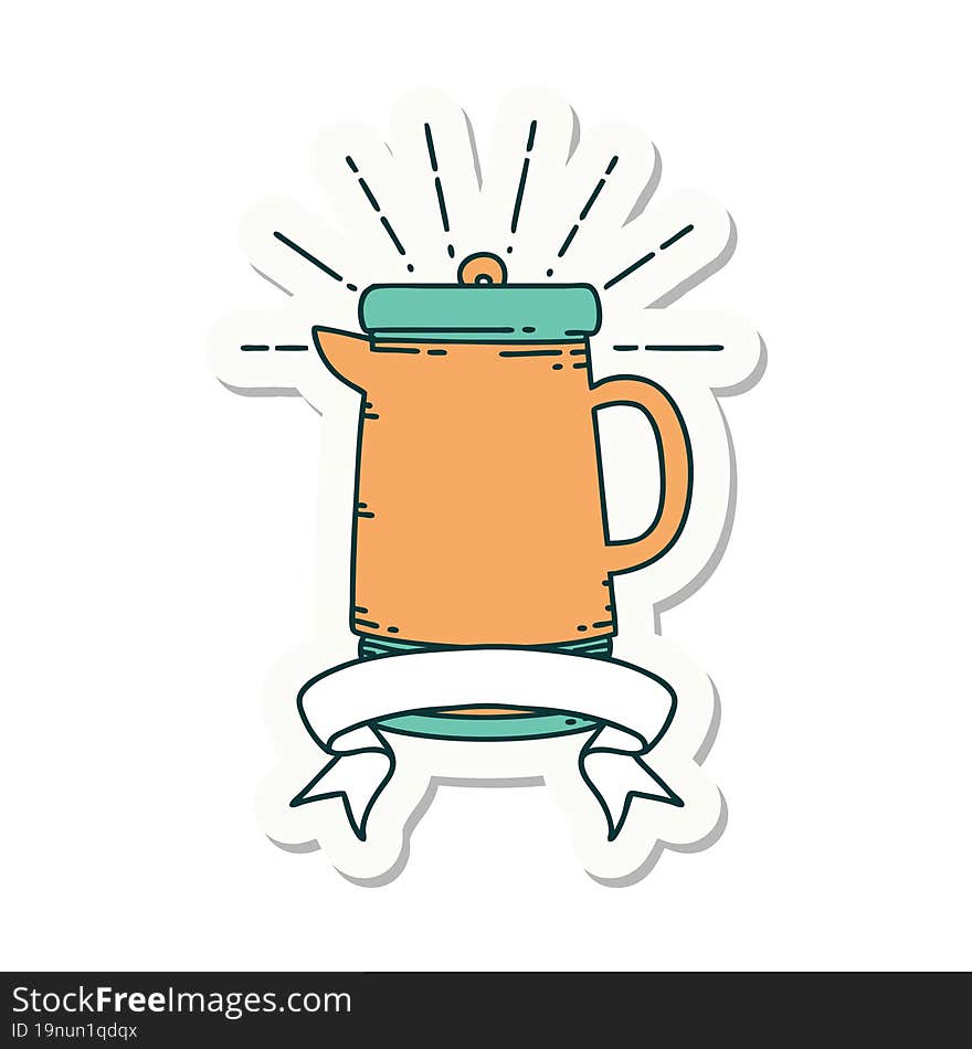 sticker of tattoo style coffee pot