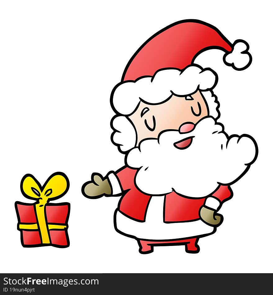 cartoon santa claus with present. cartoon santa claus with present