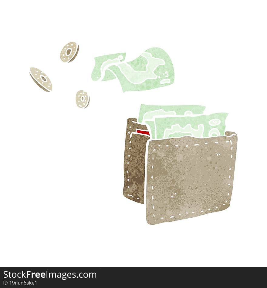 cartoon wallet spilling money