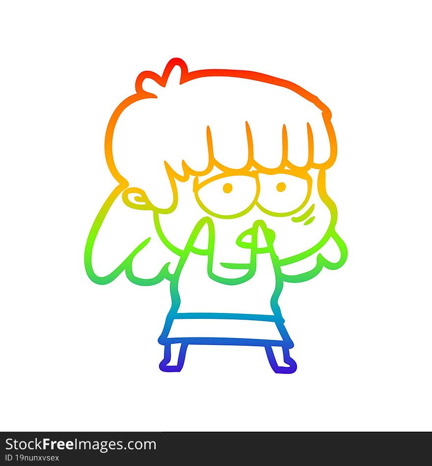 rainbow gradient line drawing cartoon tired woman