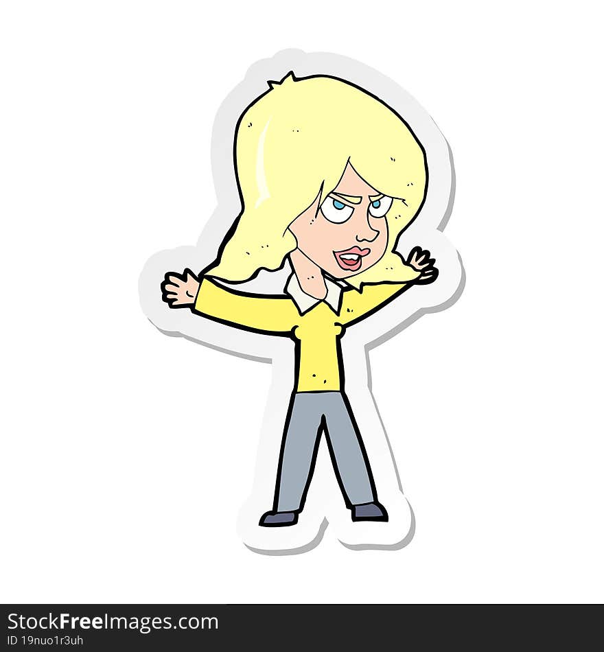 sticker of a cartoon woman gesturing