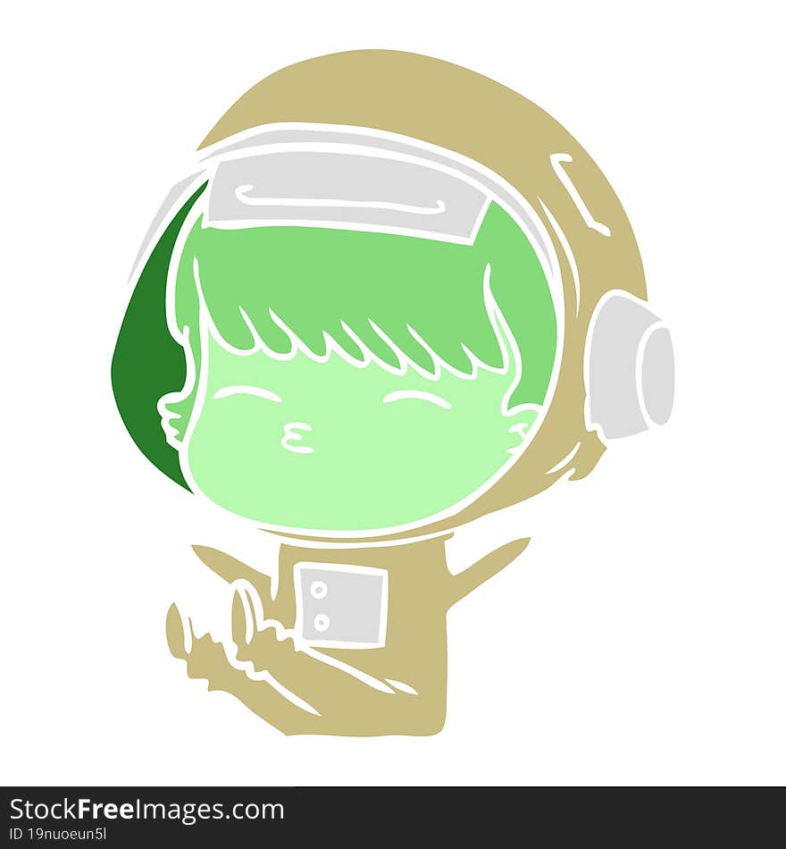 Flat Color Style Cartoon Curious Astronaut