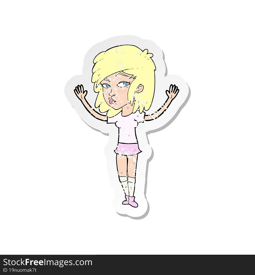 retro distressed sticker of a cartoon pretty girl