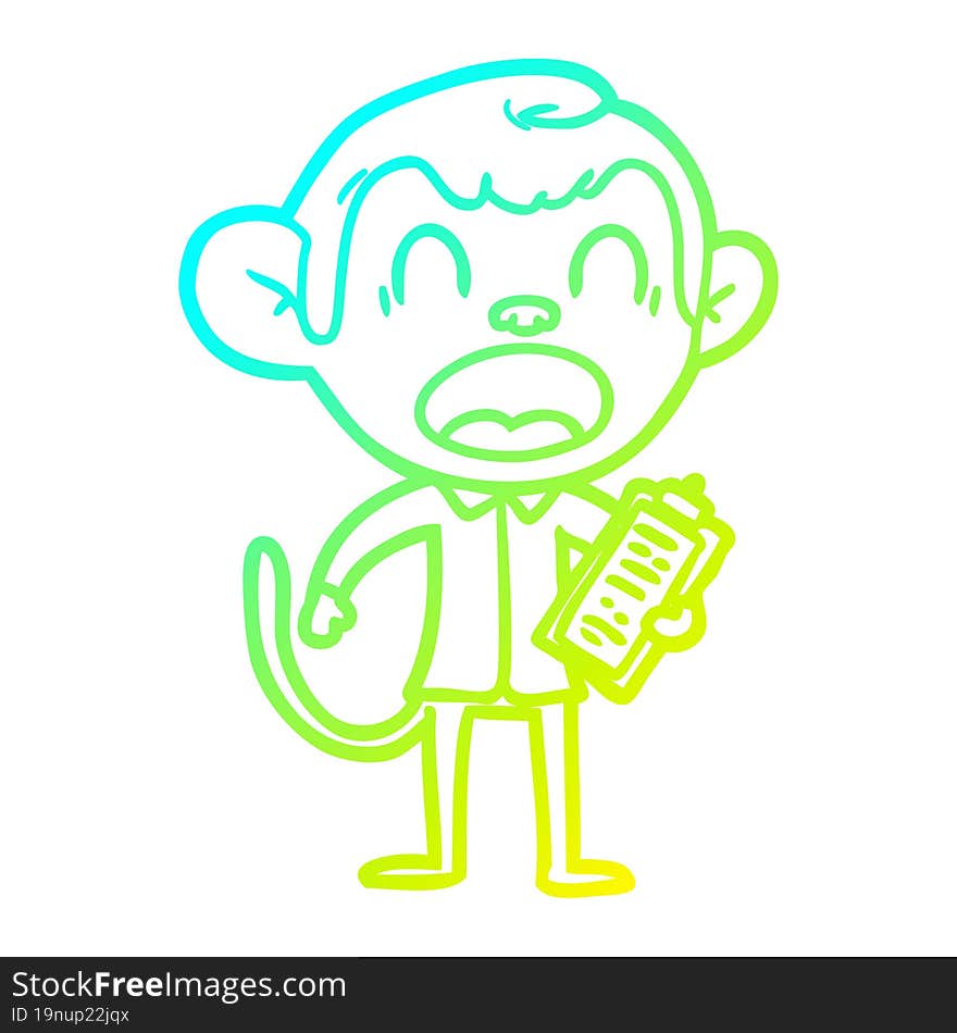 cold gradient line drawing shouting cartoon monkey