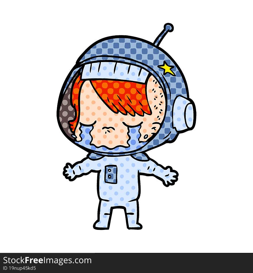 cartoon crying astronaut girl. cartoon crying astronaut girl