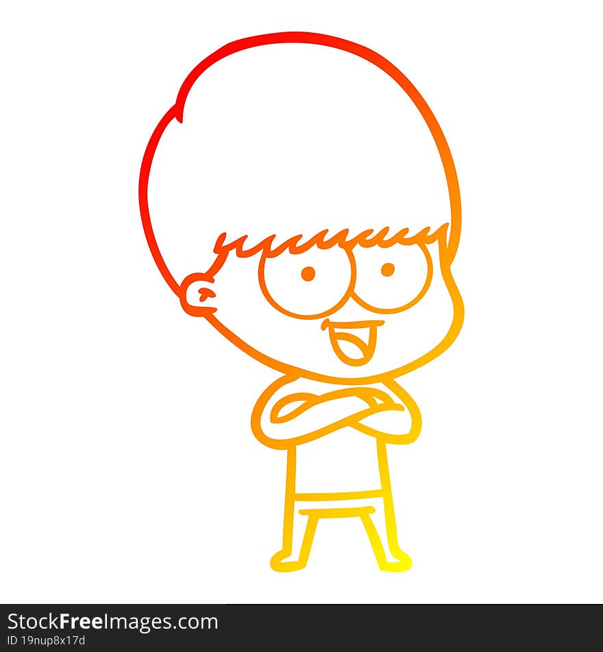 warm gradient line drawing happy cartoon boy