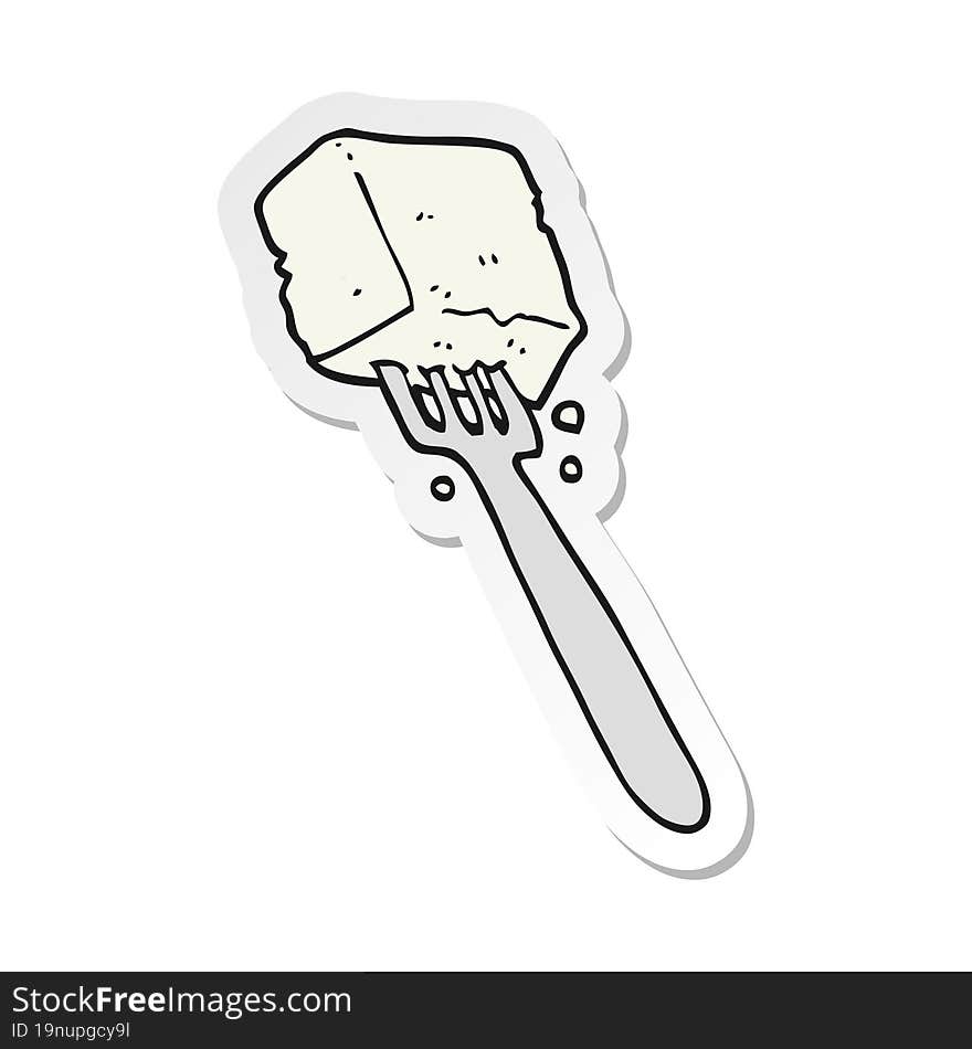 sticker of a cartoon tofu on fork