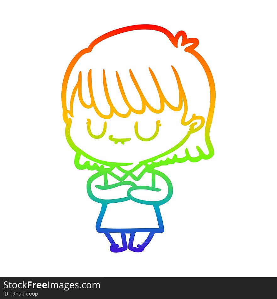 rainbow gradient line drawing of a cartoon woman