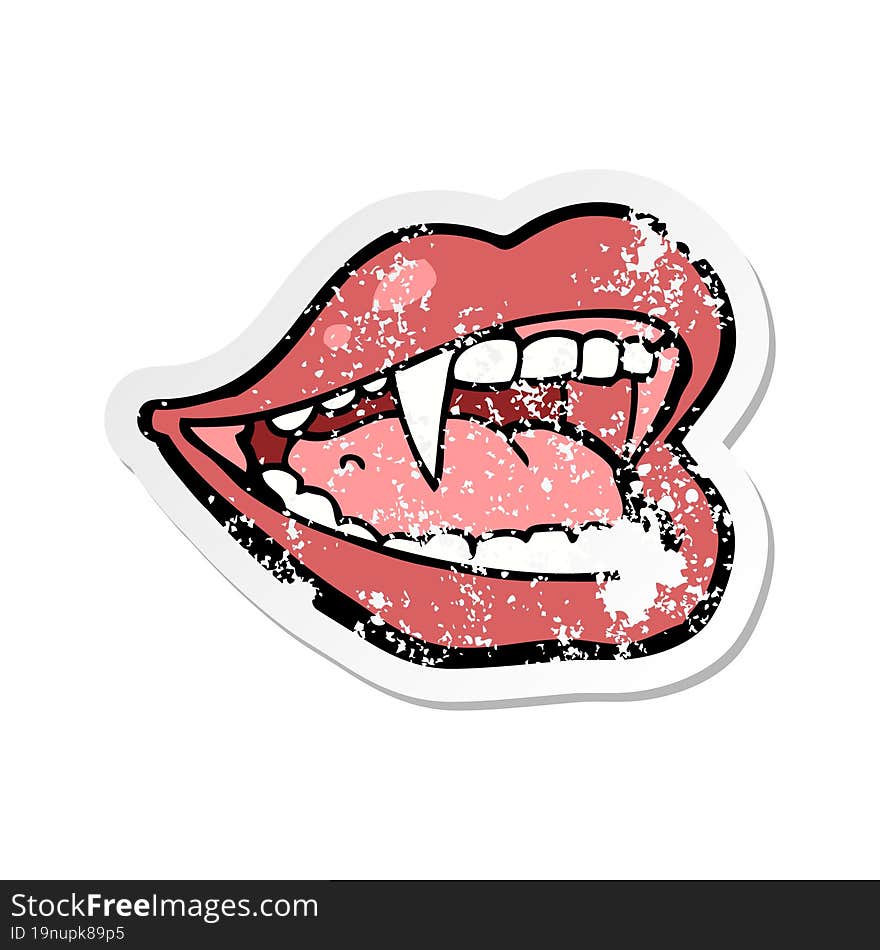 retro distressed sticker of a cartoon vampire mouth