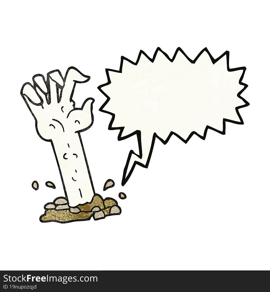 speech bubble textured cartoon zombie hand rising from ground