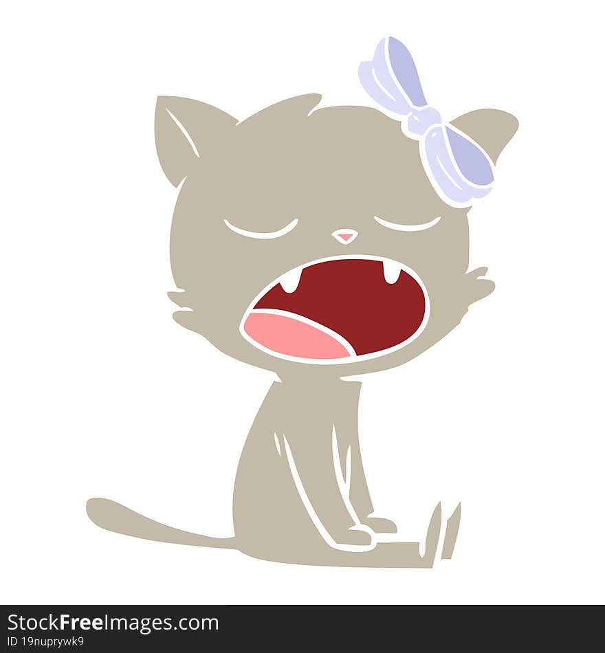 flat color style cartoon yawning cat