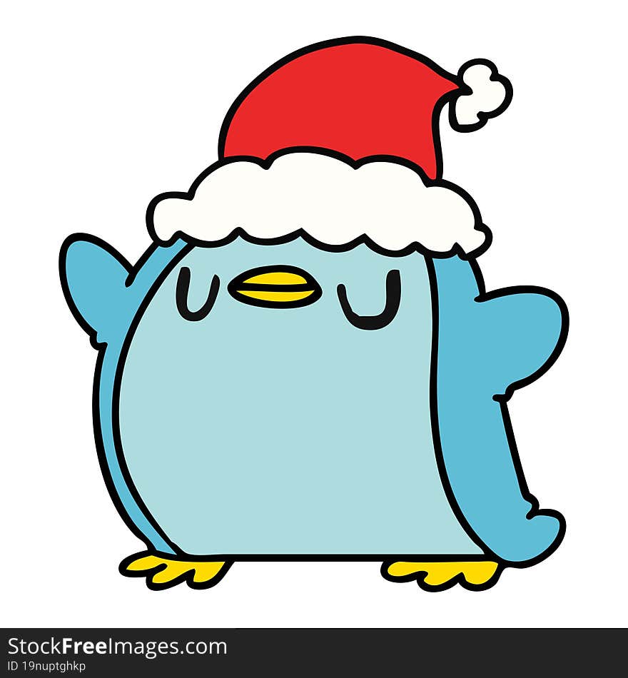 hand drawn christmas cartoon of kawaii penguin