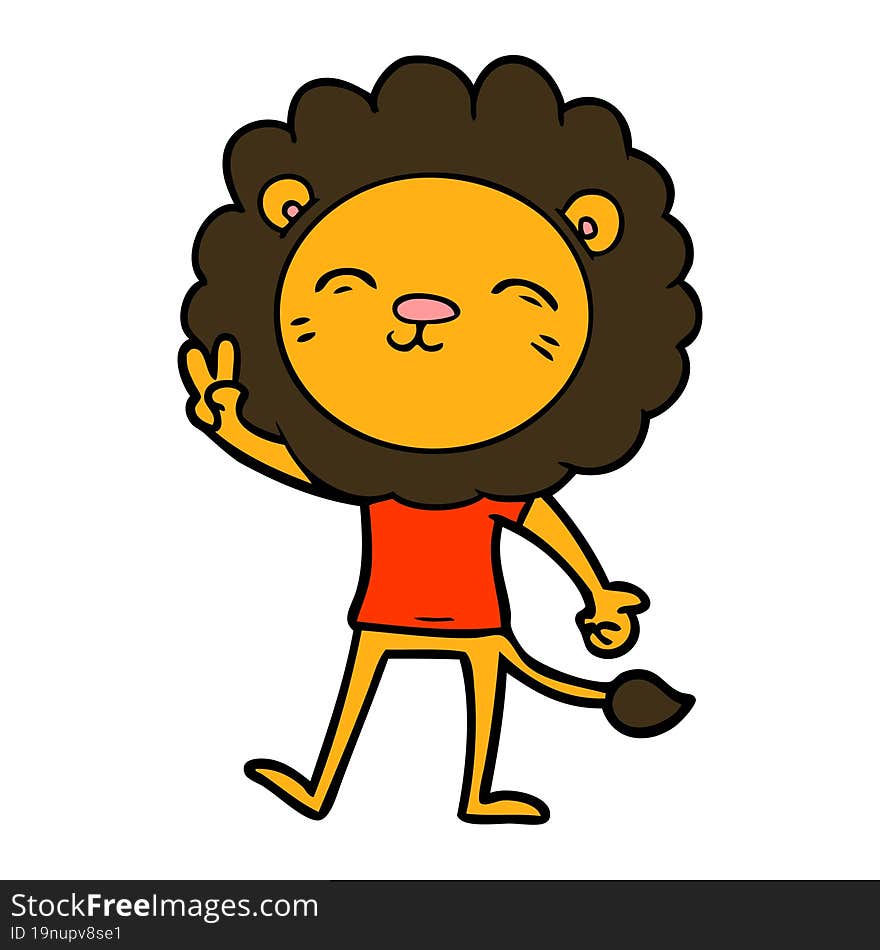 cartoon lion giving peac sign. cartoon lion giving peac sign