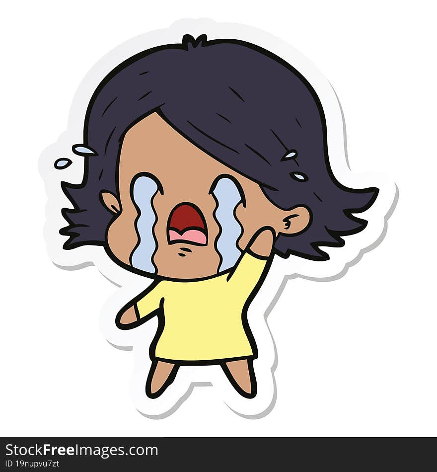 Sticker Of A Cartoon Woman Crying