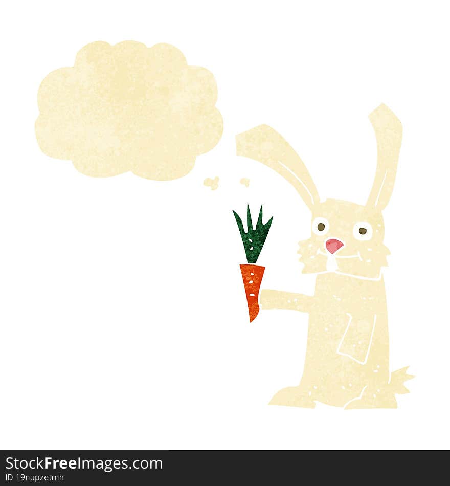 Cartoon Rabbit With Carrot With Thought Bubble