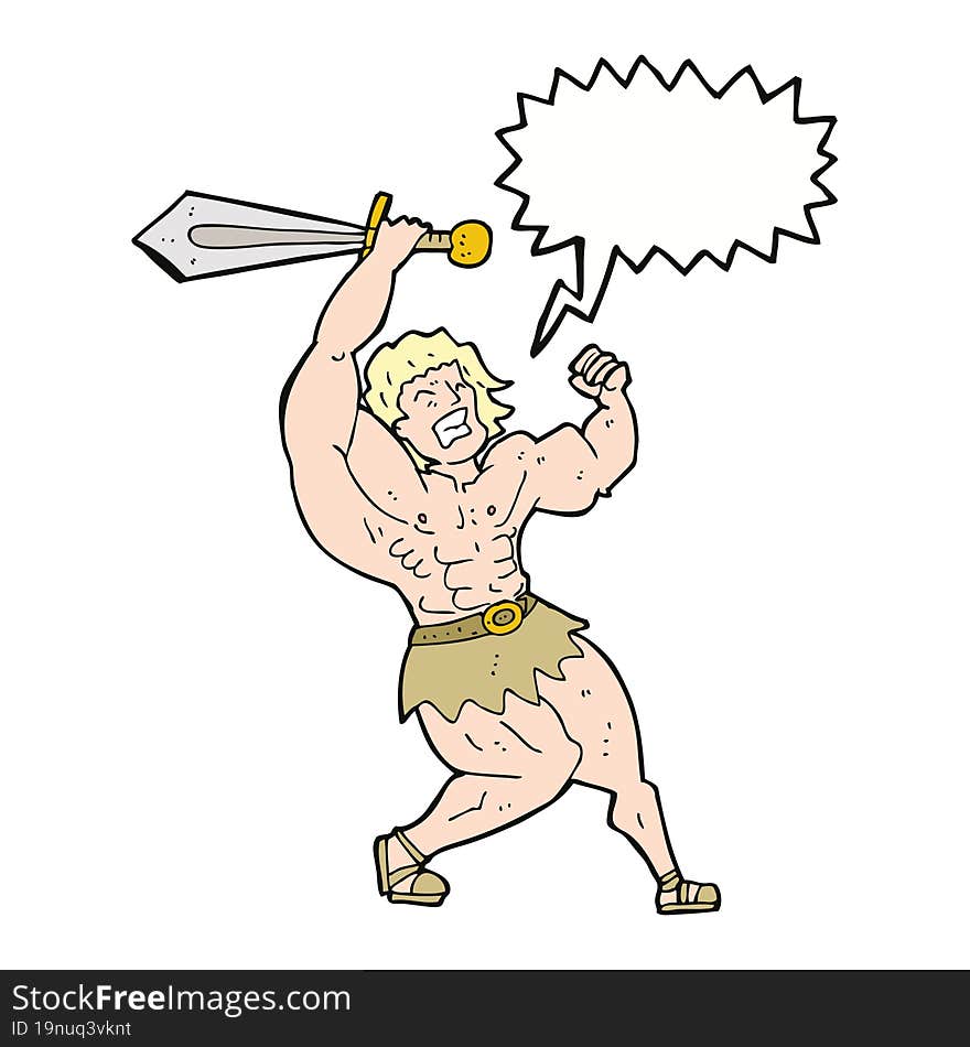 Cartoon Barbarian Hero With Speech Bubble