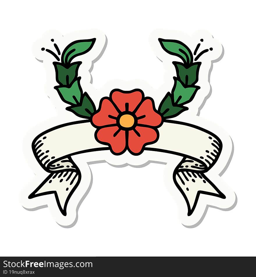 Tattoo Sticker With Banner Of A Decorative Flower